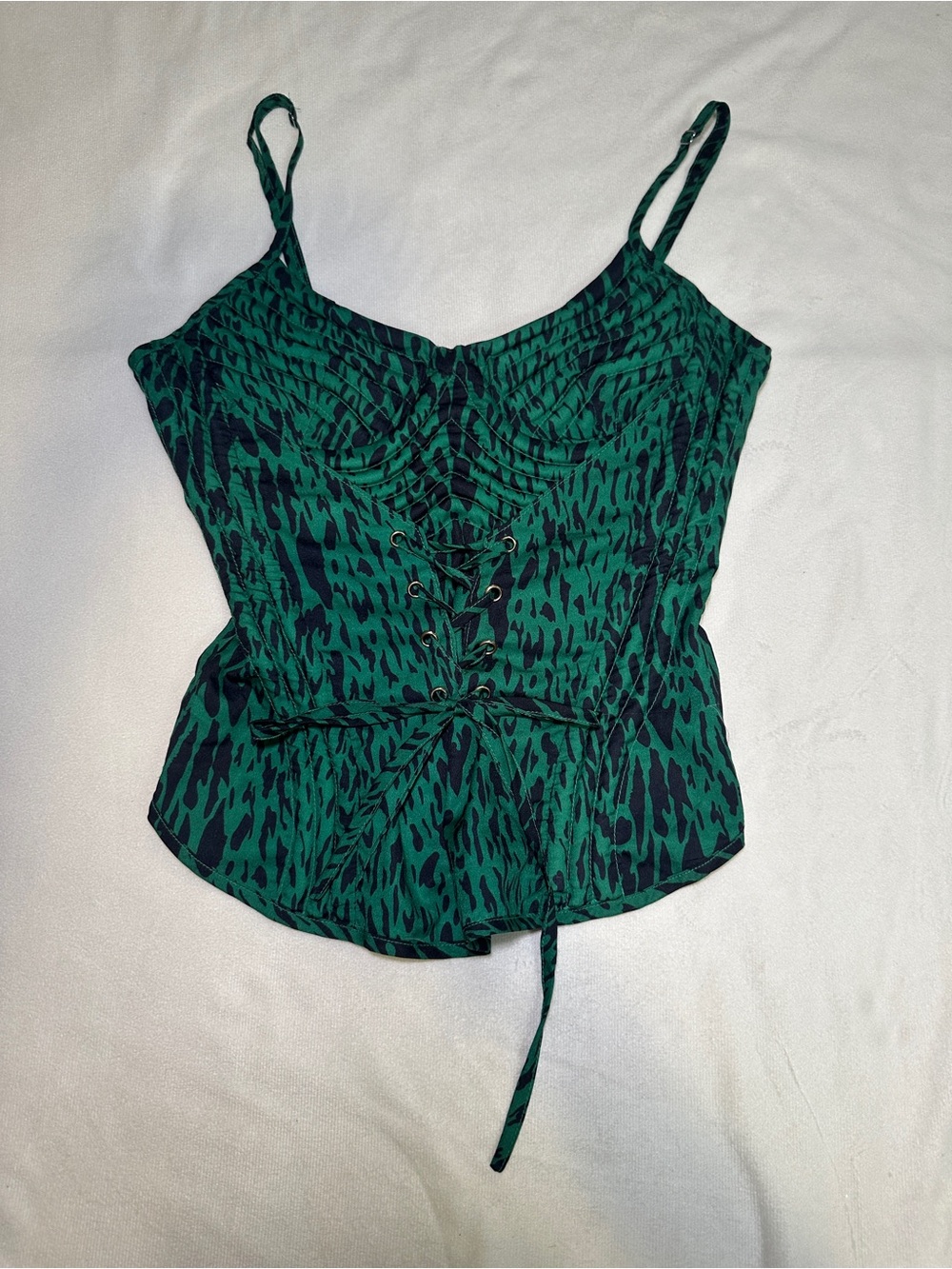 PrettyLittleThing Green Animal Print Corset Peplum Top Size 4
